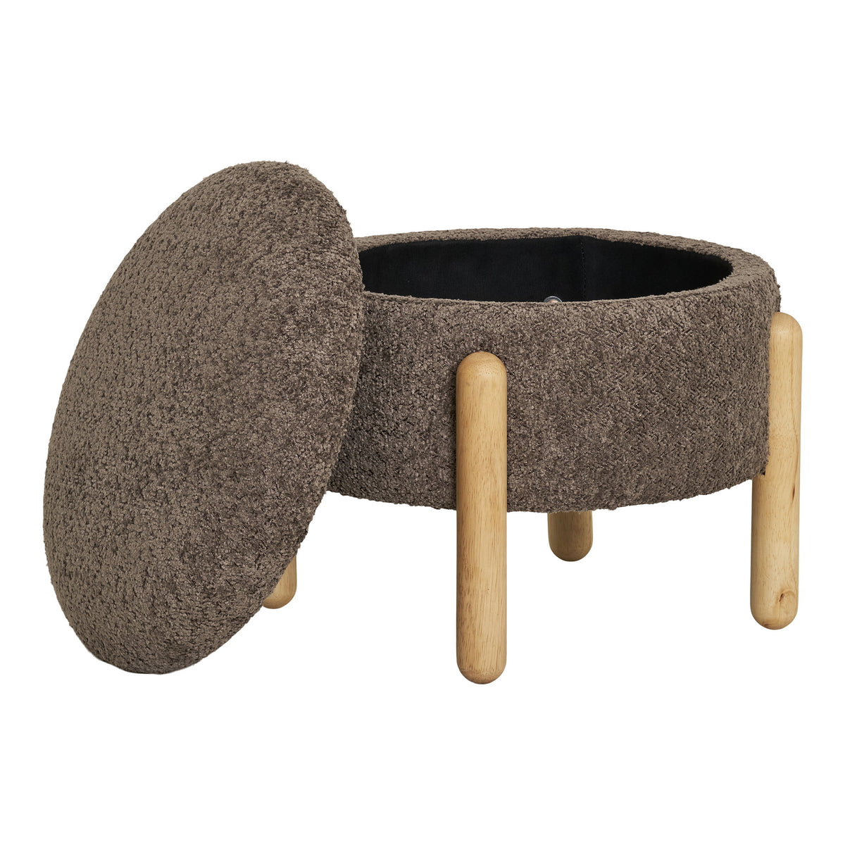 Egil Pouf mit Stauraum – Braun/Natur, ø 45 × 36 cm – Ansicht 3