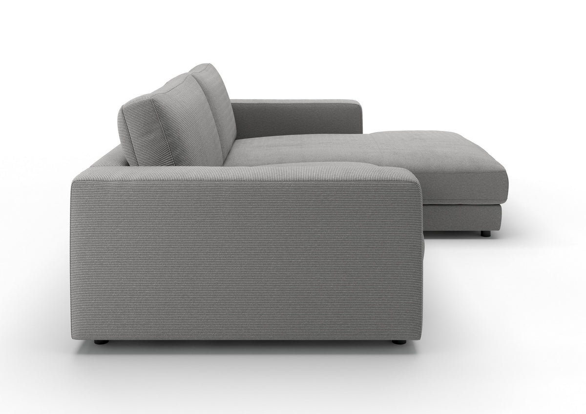 Skagen Ecksofa mit Longchair in Feincord Grau, Longchair rechts – Seitenansicht