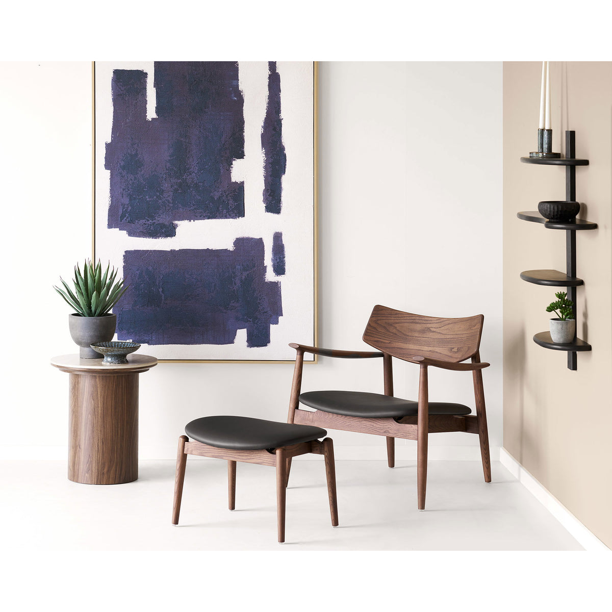 Erja Fußhocker – Esche/Kunstleder Dunkelbraun/Schwarz – Ansicht 6