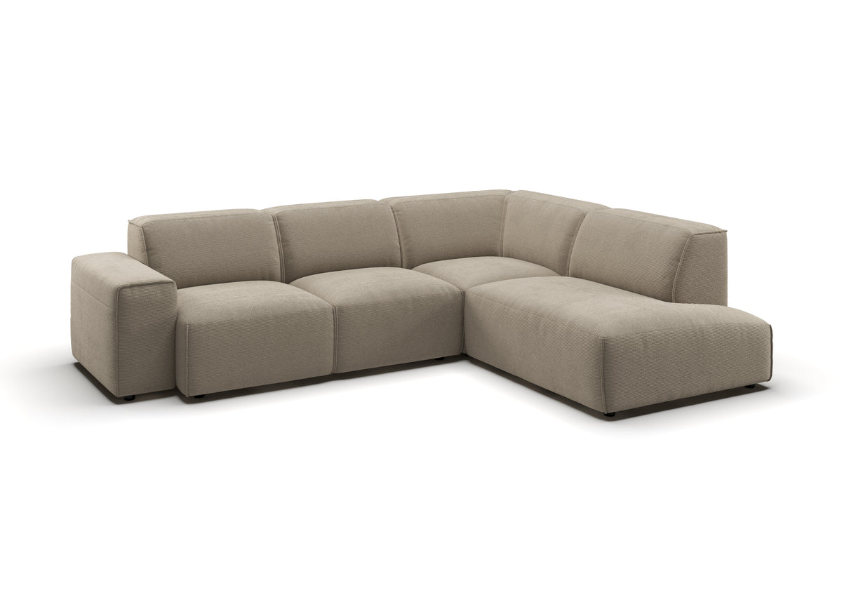 Lund Ecksofa in L-Form in Feincord Sand, Ecke rechts