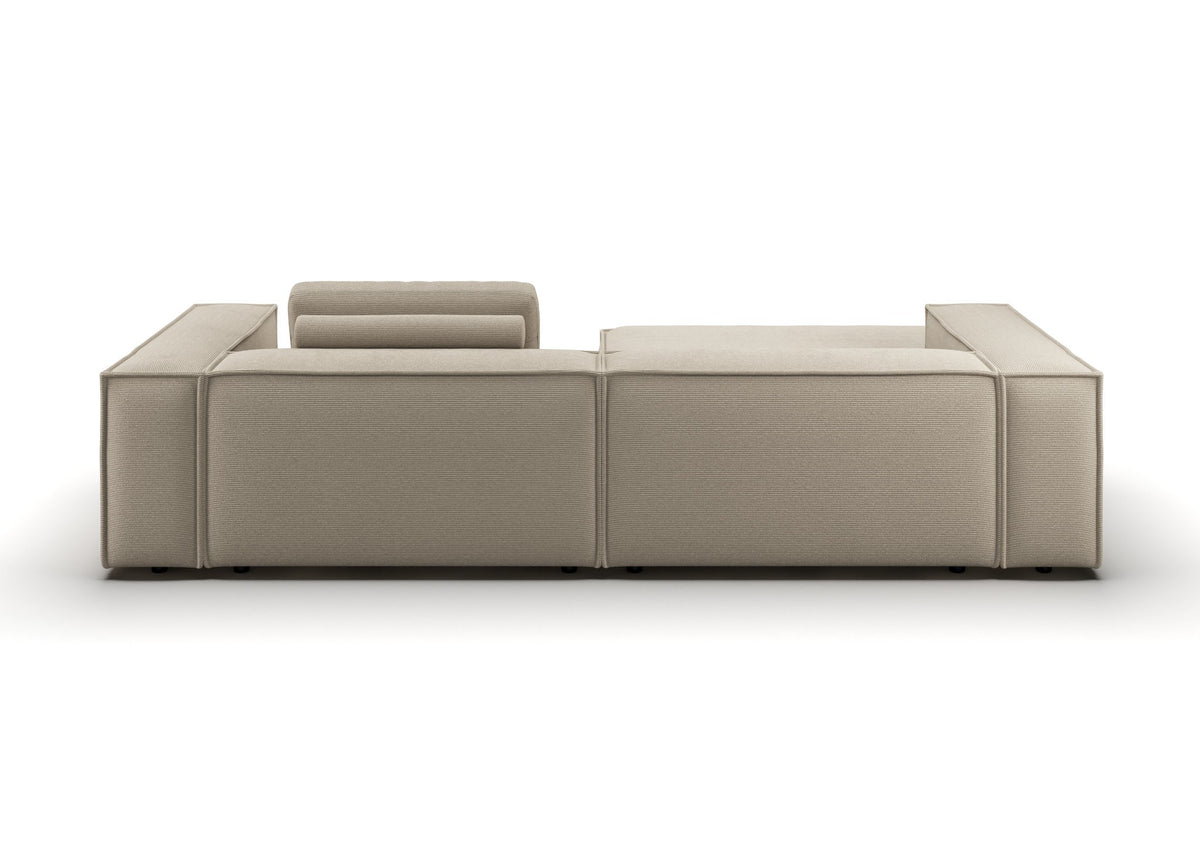 Bergen Ecksofa mit Longchair in Feincord Sand, Longchair links – Rückansicht
