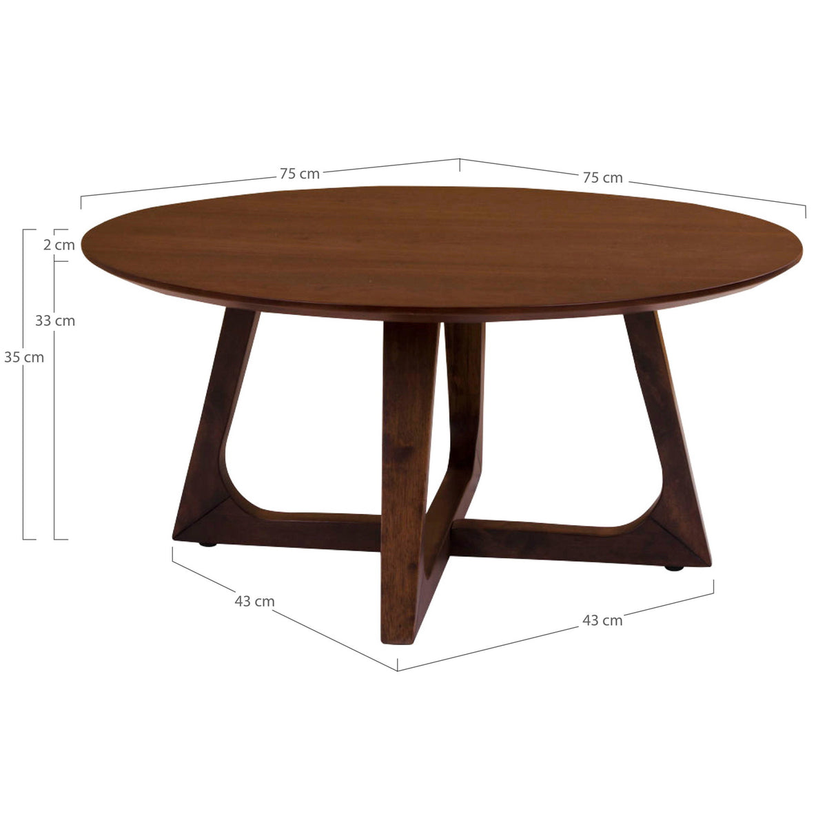 Frieda Couchtisch rund – Walnussfurnier Braun, ø 75 × 36 cm – Ansicht 3