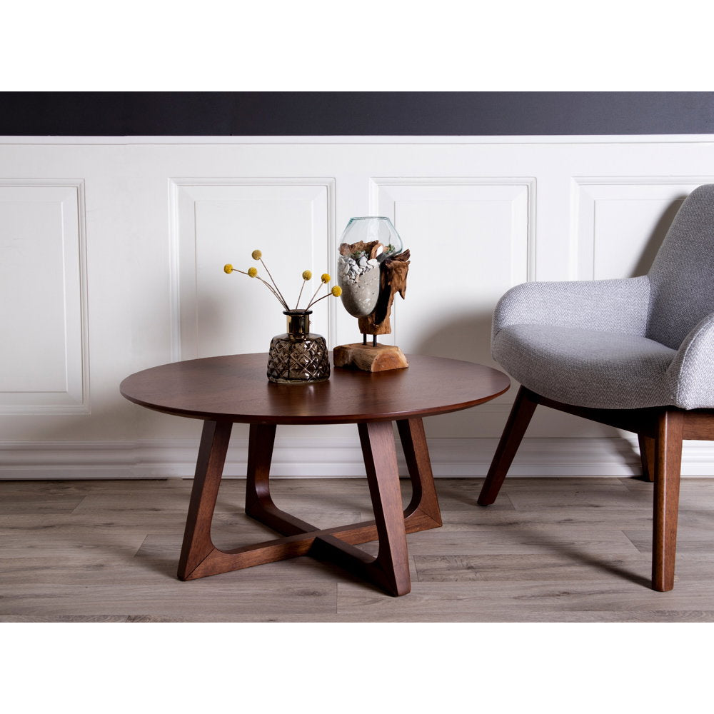 Frieda Couchtisch rund – Walnussfurnier Braun, ø 75 × 36 cm – Ansicht 5