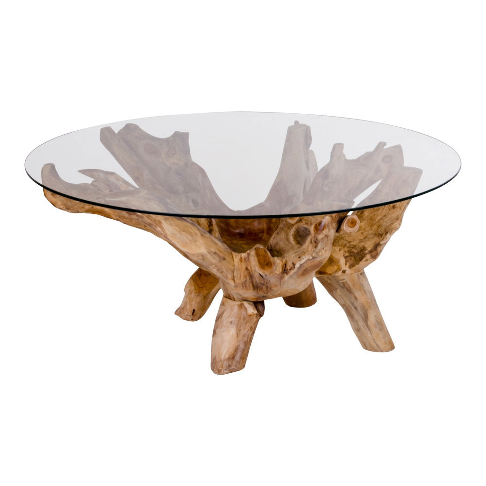 Zeno Couchtisch rund – Glas/Teak Natur, ø 110 × 50 cm – Ansicht 2