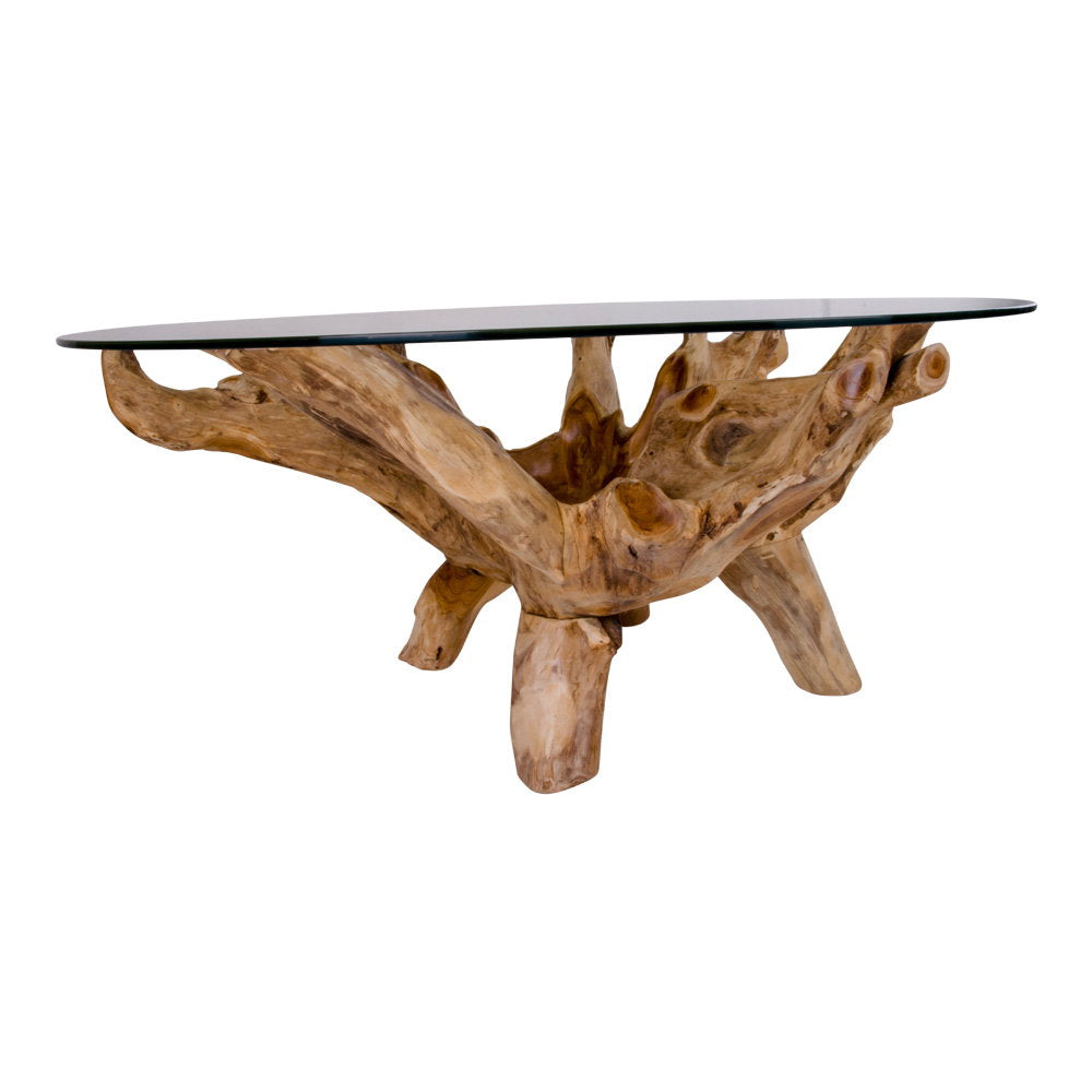 Zeno Couchtisch rund – Glas/Teak Natur, ø 110 × 50 cm – Ansicht 4