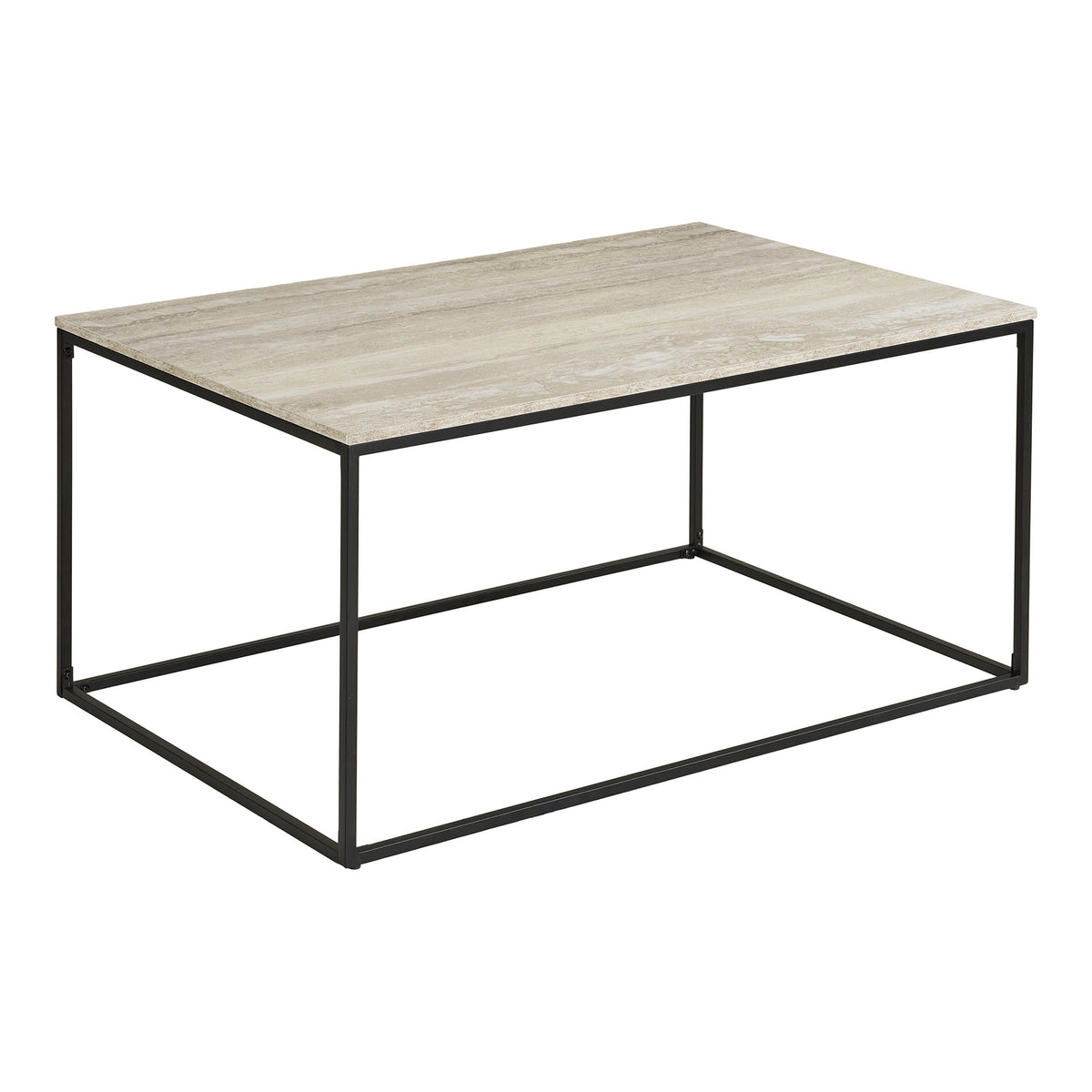 Sami Couchtisch – Travertinoptik Beige, Gestell Schwarz, 90 × 60 × 45 cm von Luiva Living