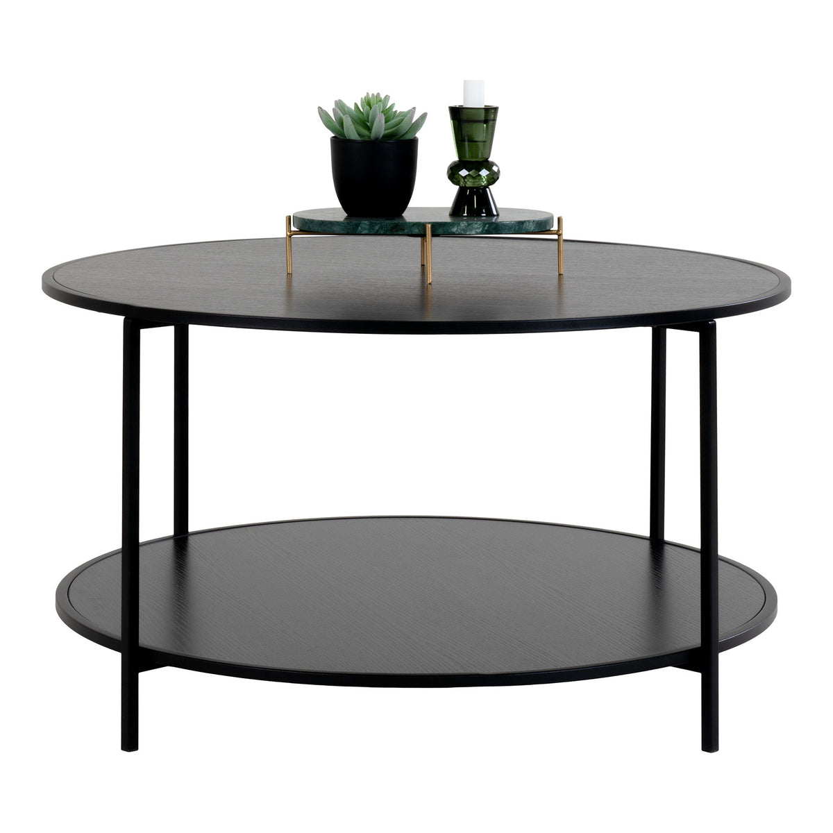 Sami Couchtisch rund – Schwarz, Gestell Schwarz, ø 80 × 45 cm von Luiva Living