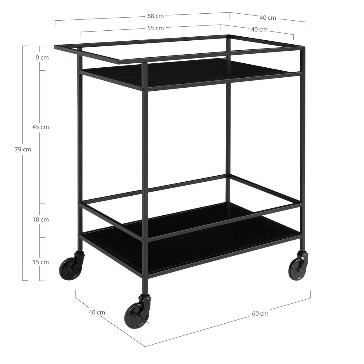 Sami Barwagen – Schwarz, Gestell Schwarz, 68 × 40 × 79 cm – Ansicht 5