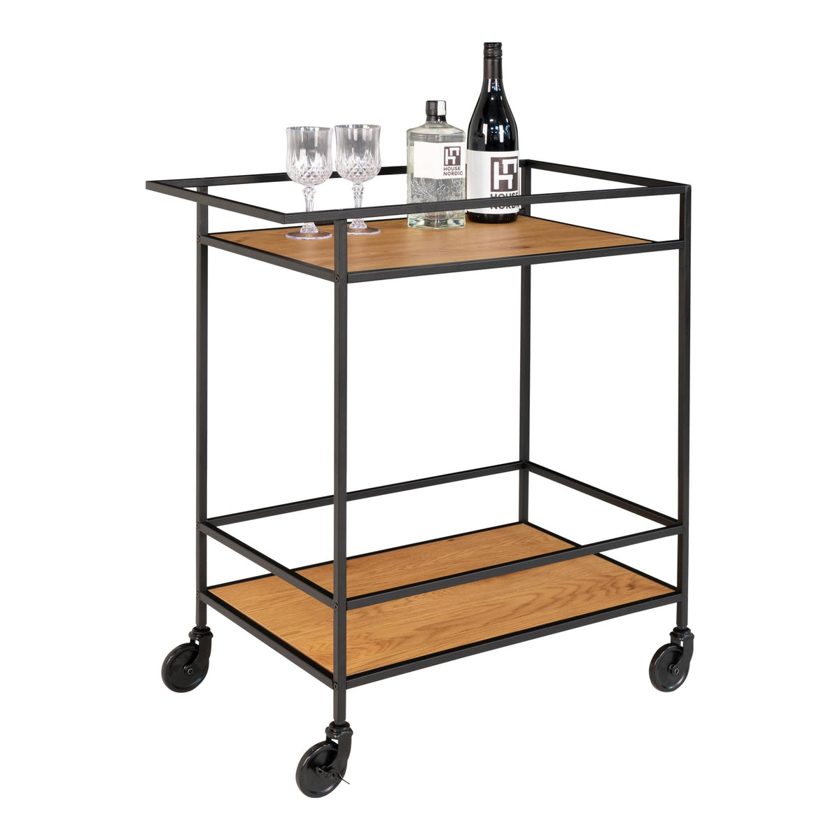 Sami Barwagen – Eichenoptik Natur, Gestell Schwarz, 68 × 40 × 79 cm von Luiva Living