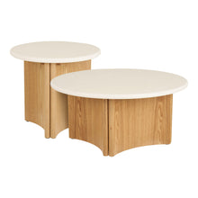 Fia Couchtisch rund 2er-Set – Zement/Eschenfurnier Weiß/Natur, ø 80 × 37 cm & ø 50 × 45 cm von Luiva Living