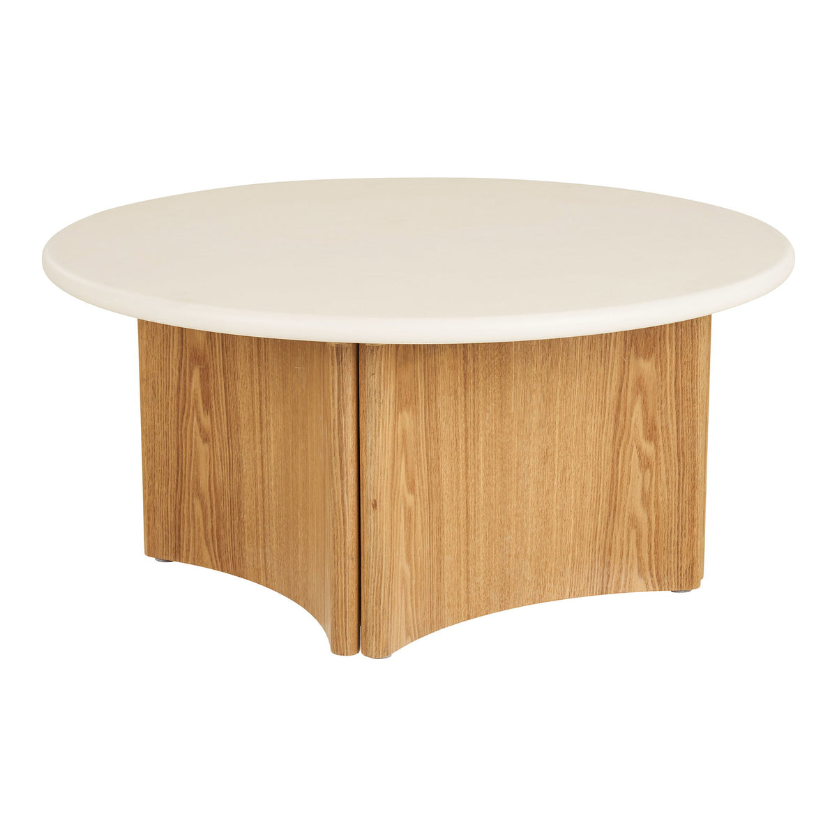 Fia Couchtisch rund – Zement/Eschenfurnier Weiß/Natur, ø 80 × 37 cm von Luiva Living
