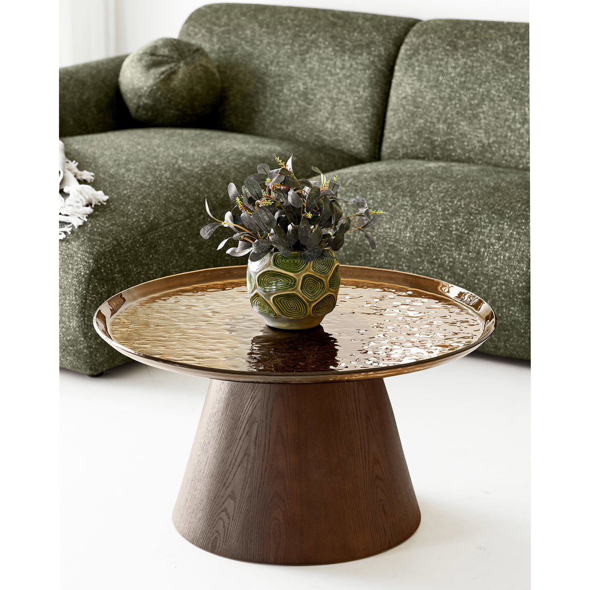 Jesper Couchtisch rund – Eschenfurnier/Glas Braun, ø 80 × 42 cm – Ansicht 6