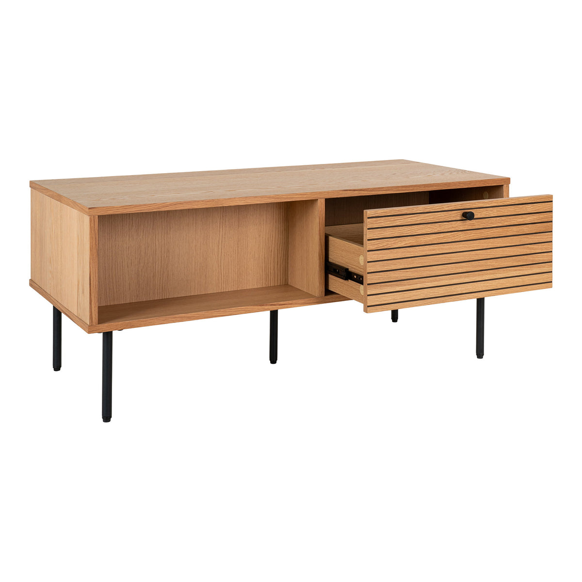 Gunnar Couchtisch mit 2 Schubladen – Eichenfurnier Natur, Beine Schwarz, 50 × 100 × 45 cm – Ansicht 2