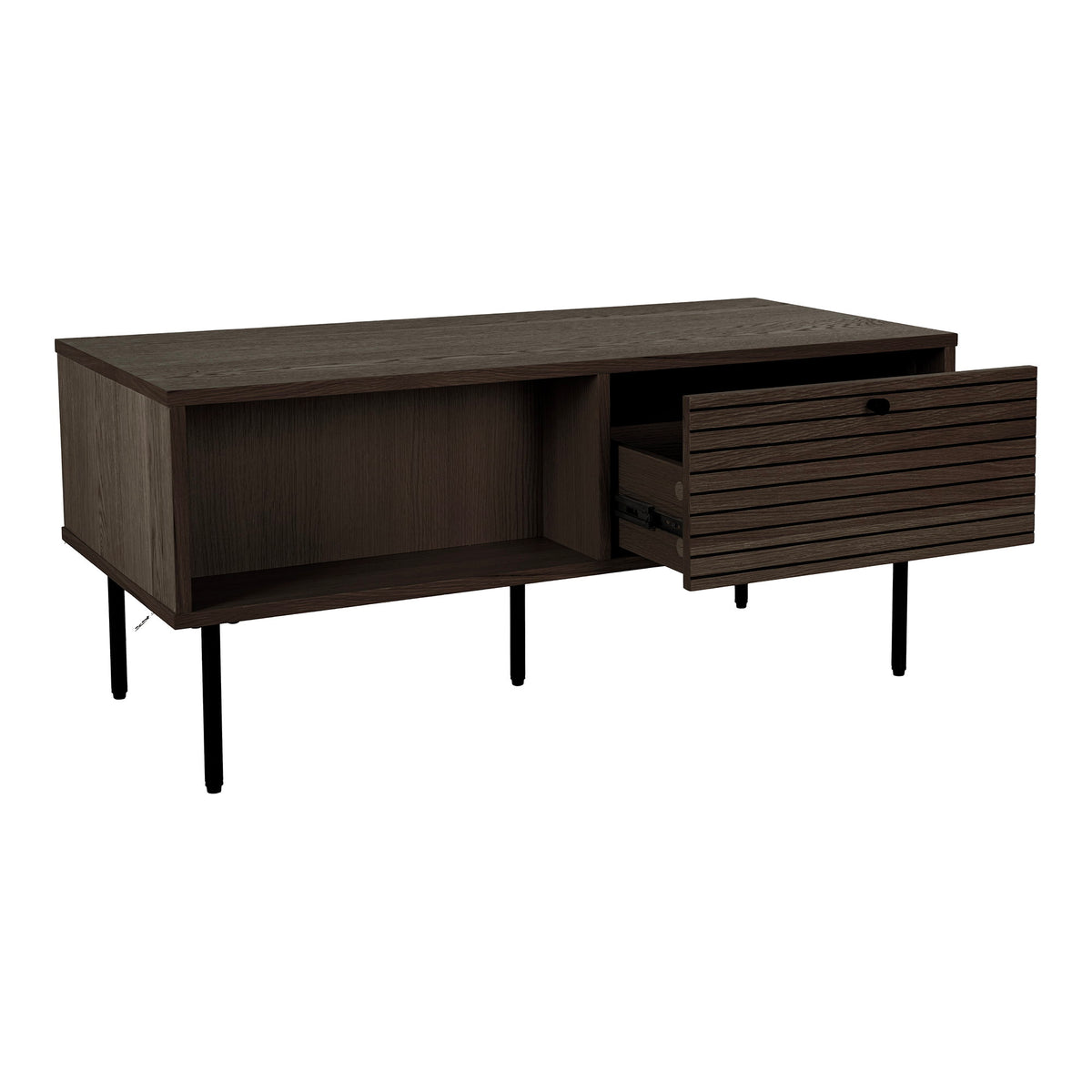 Gunnar Couchtisch mit 2 Schubladen – Furnier Eiche geräuchert, Beine Schwarz, 50 × 100 × 45 cm – Ansicht 2