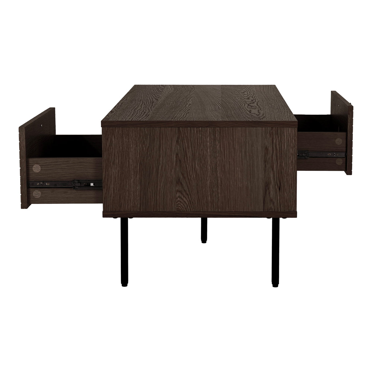 Gunnar Couchtisch mit 2 Schubladen – Furnier Eiche geräuchert, Beine Schwarz, 50 × 100 × 45 cm – Ansicht 6