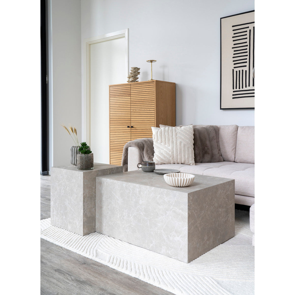 Alea Couchtisch – Marmoroptik Beige, 60 × 80 × 40 cm – Ansicht 4