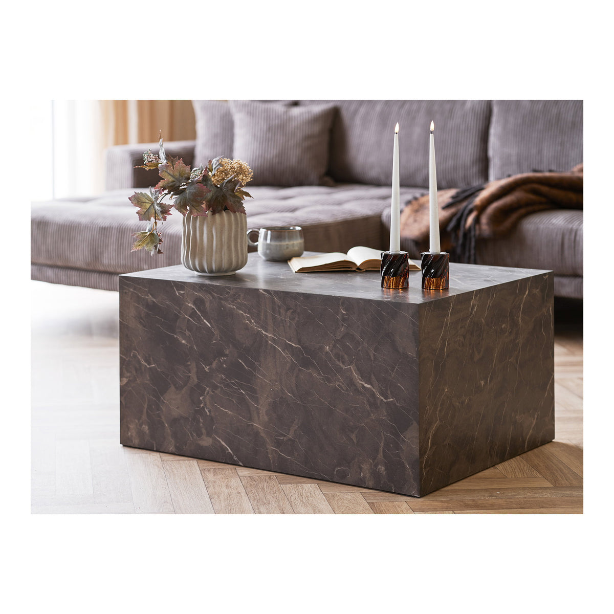 Alea Couchtisch – Marmoroptik Braun, 60 × 80 × 40 cm – Ansicht 5