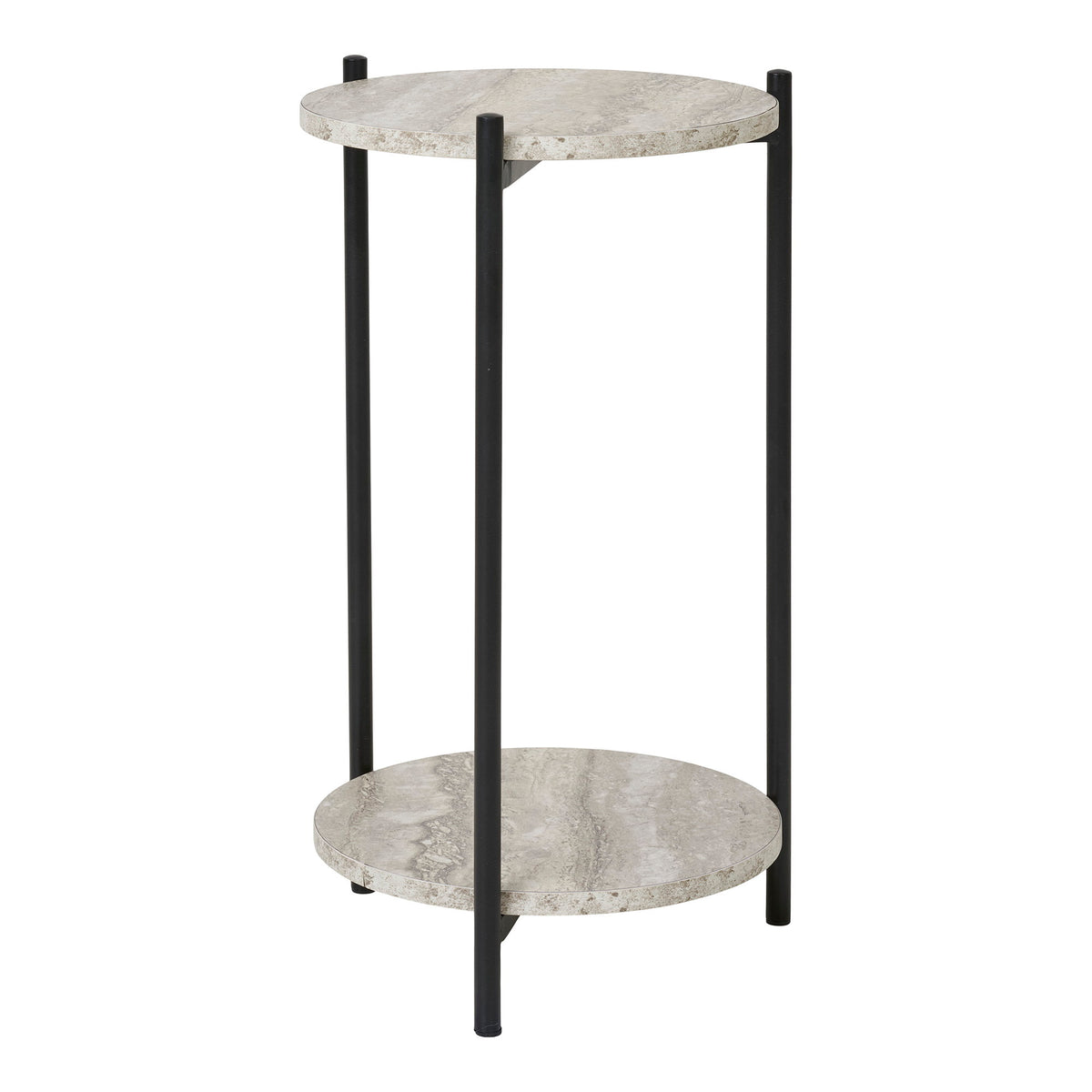 Kaya Beistelltisch rund – Travertinoptik Beige, Beine Schwarz, ø 27 × 46 cm – Ansicht 2
