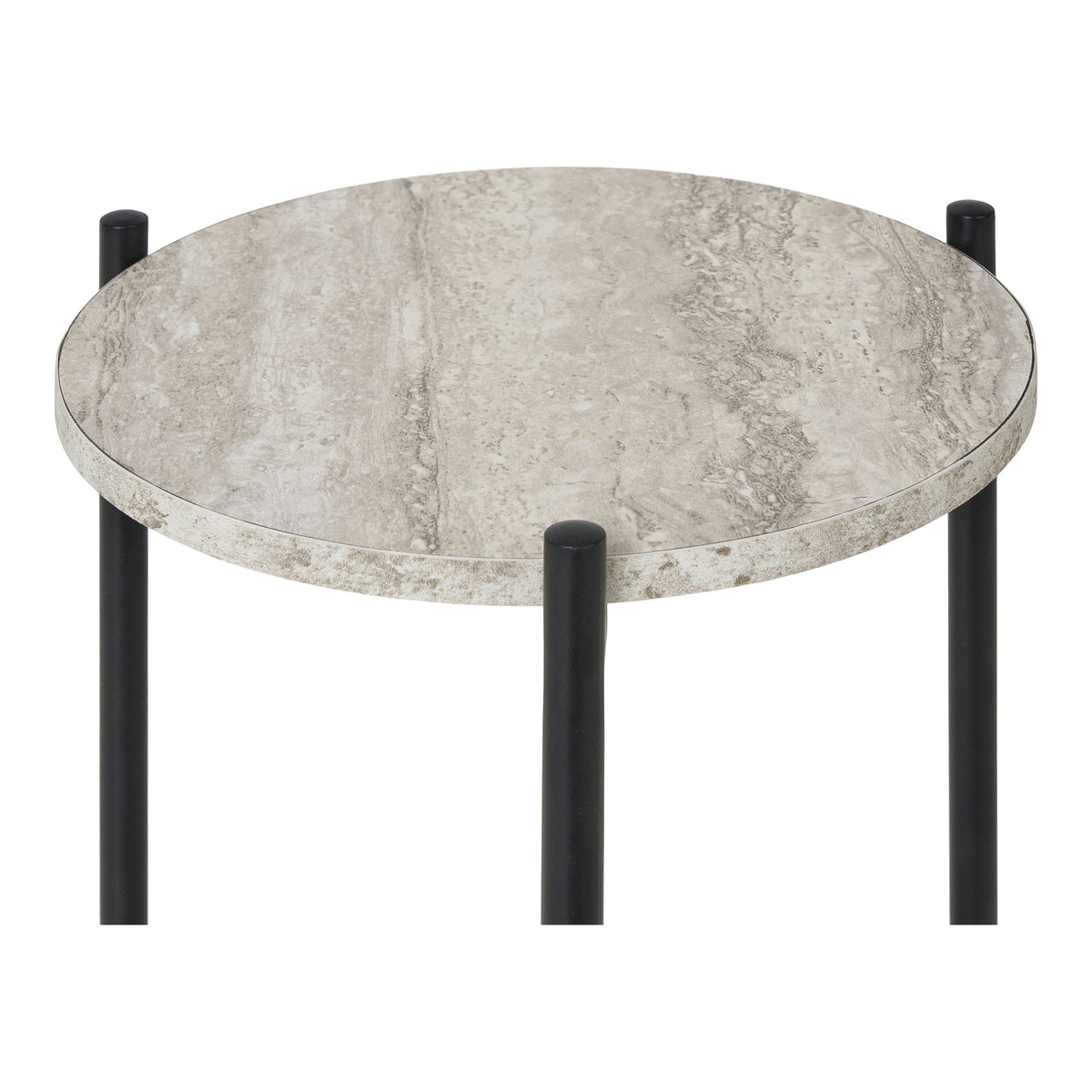 Kaya Beistelltisch rund – Travertinoptik Beige, Beine Schwarz, ø 27 × 46 cm – Ansicht 3