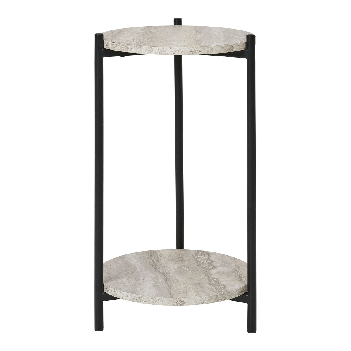 Kaya Beistelltisch rund – Travertinoptik Beige, Beine Schwarz, ø 27 × 46 cm von Luiva Living
