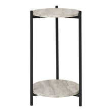 Kaya Beistelltisch rund – Travertinoptik Beige, Beine Schwarz, ø 27 × 46 cm von Luiva Living