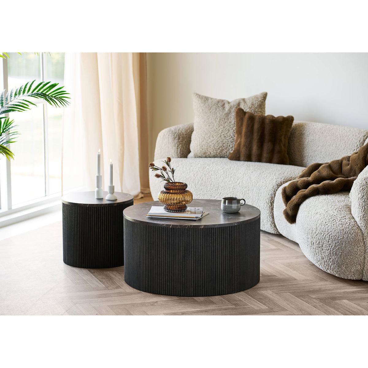 Livia Beistelltisch rund – Marmoroptik Dunkelbraun, ø 45 × 40 cm – Ansicht 5