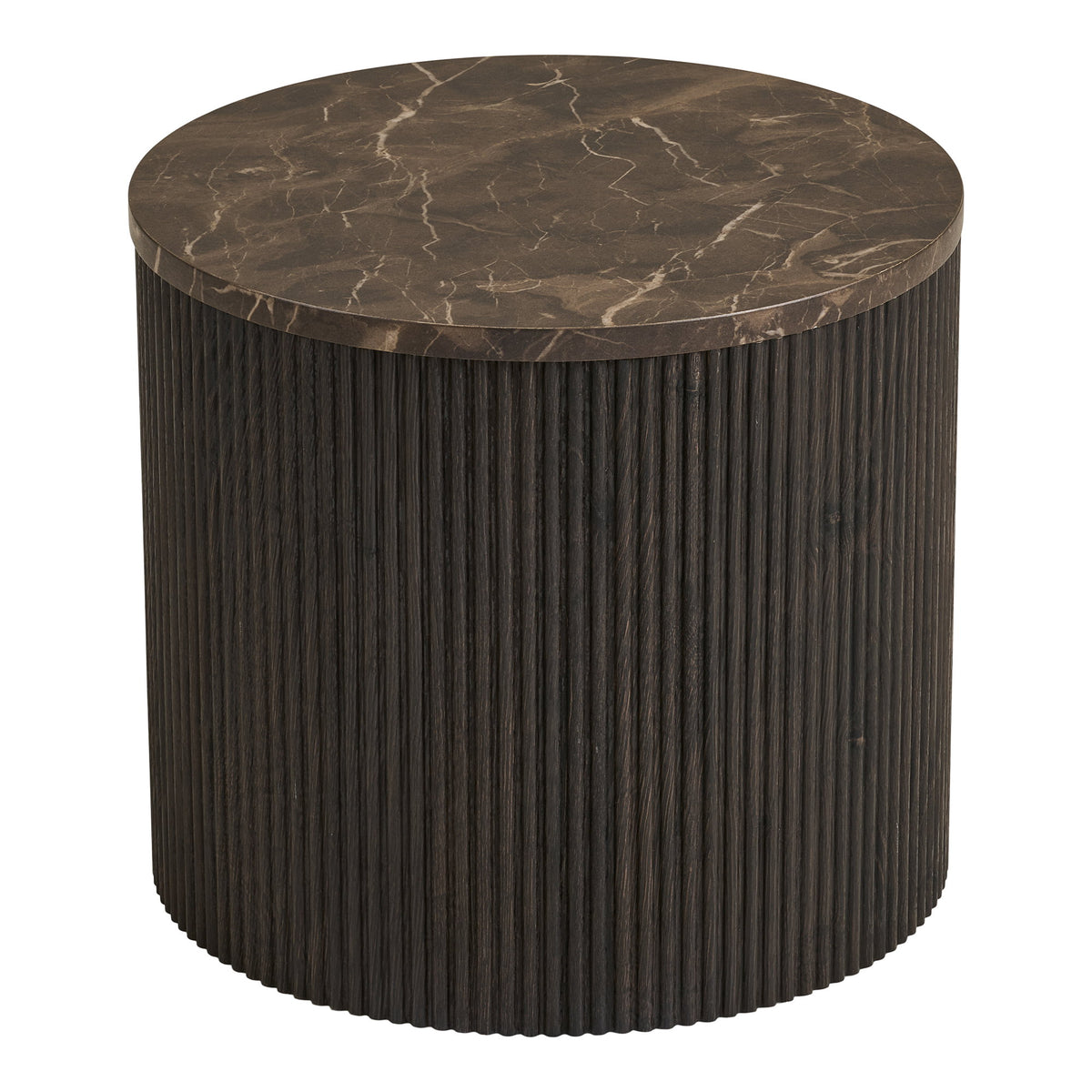 Livia Beistelltisch rund – Marmoroptik Dunkelbraun, ø 45 × 40 cm von Luiva Living
