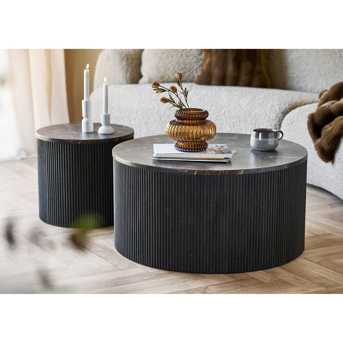 Livia Couchtisch rund – Marmoroptik Dunkelbraun, ø 80 × 40 cm – Ansicht 4