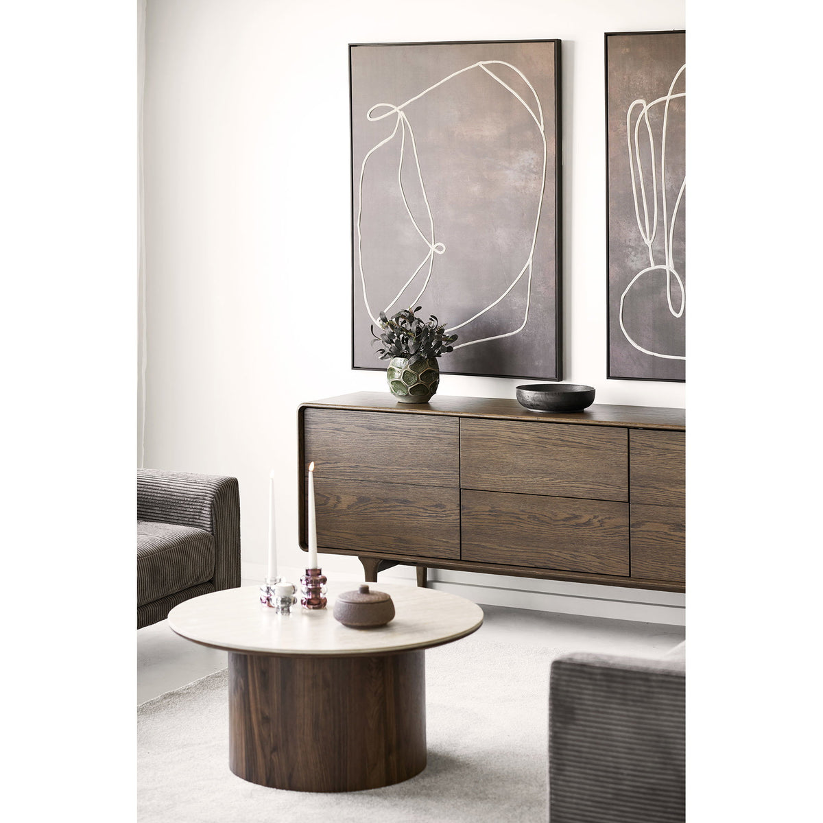 Bianca Couchtisch rund – Keramik Travertin/Dunkelbraun, ø 80 × 40 cm – Ansicht 10