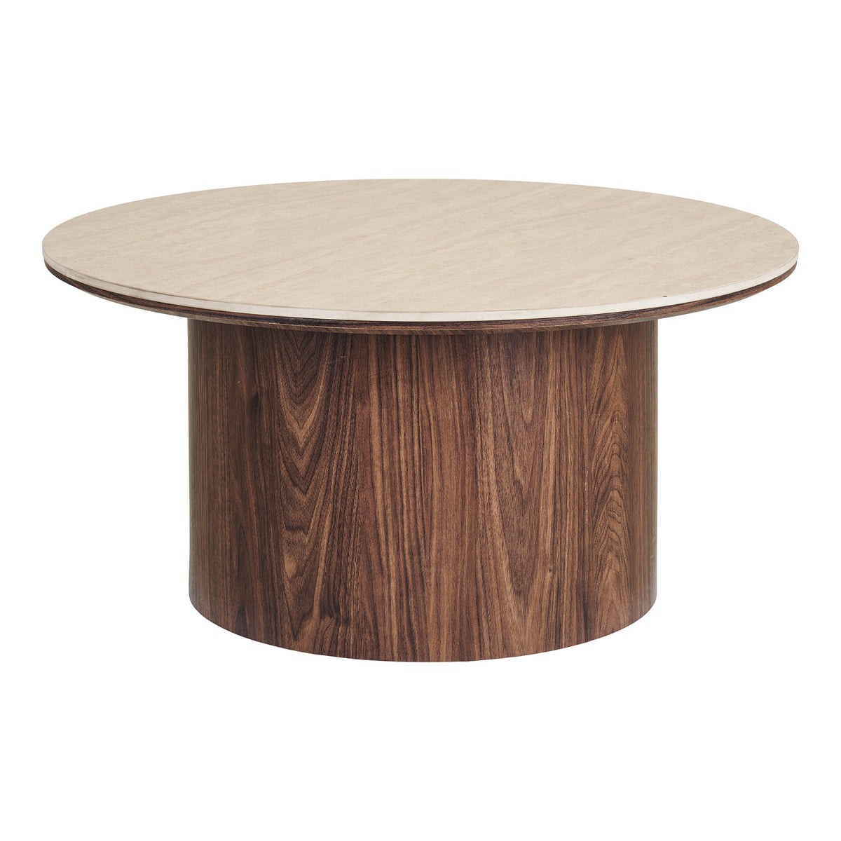 Bianca Couchtisch rund – Keramik Travertin/Dunkelbraun, ø 80 × 40 cm von Luiva Living