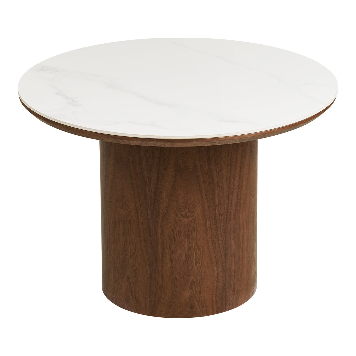 Klara Couchtisch rund – Keramik/Eschenfurnier Weiß/Dunkelbraun, ø 60 × 42 cm von Luiva Living