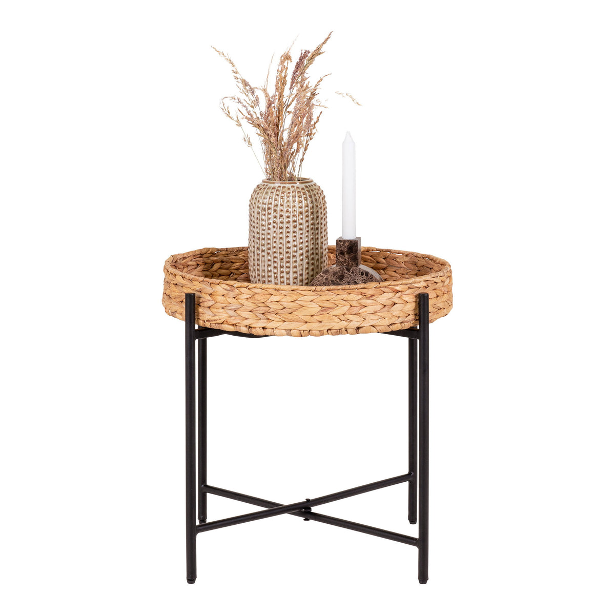 Enno Beistelltisch rund – Metall/Wasserhyazinthe Schwarz/Natur, ø 50 × 48,5 cm – Ansicht 3