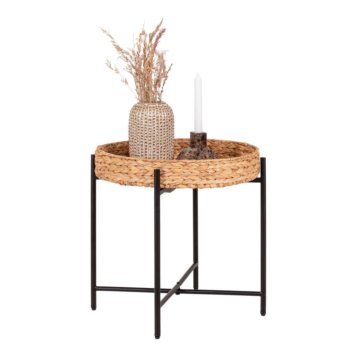 Enno Beistelltisch rund – Metall/Wasserhyazinthe Schwarz/Natur, ø 50 × 48,5 cm – Ansicht 4