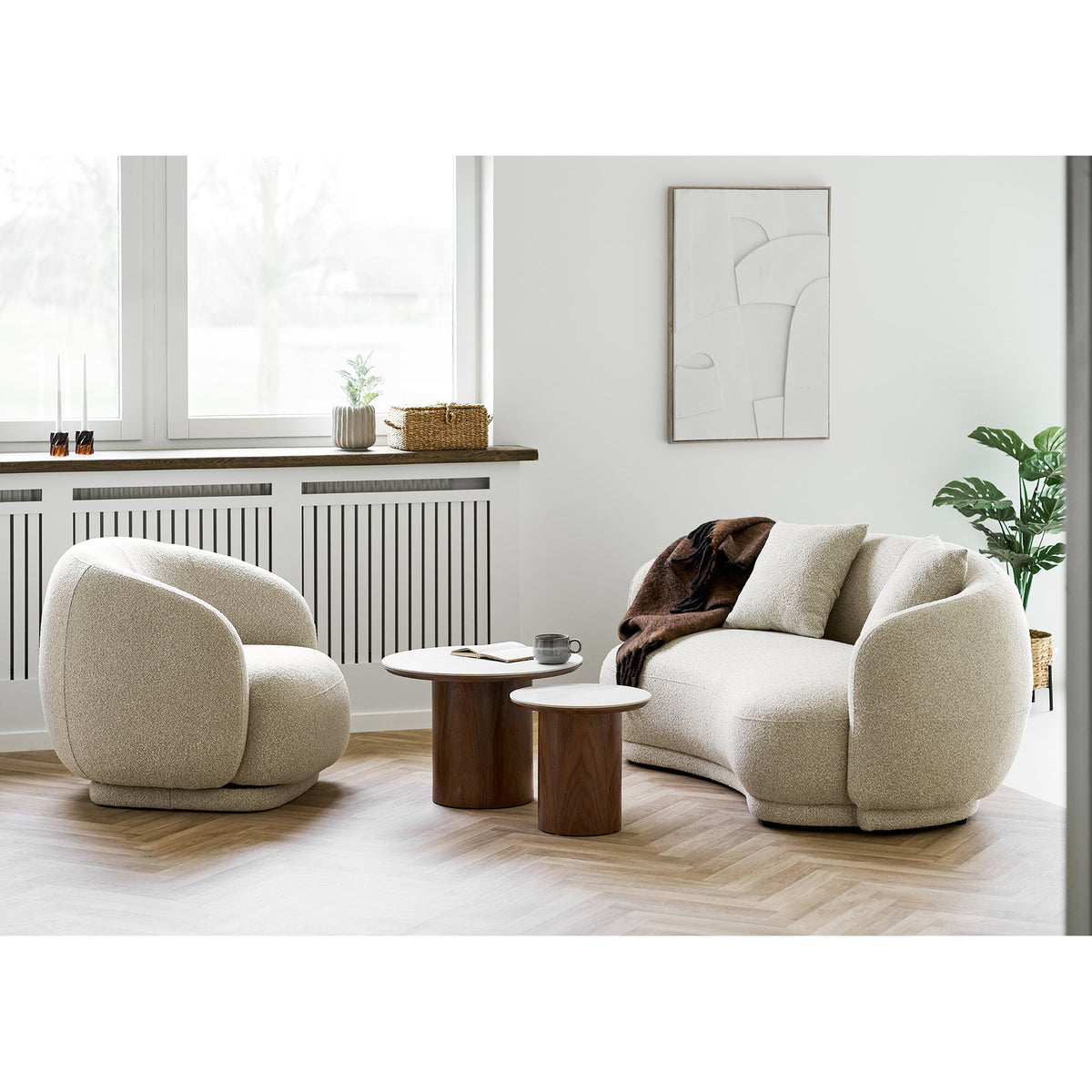 Klara Beistelltisch rund – Keramik/Eschenfurnier Weiß/Dunkelbraun, ø 40 × 38 cm – Ansicht 7