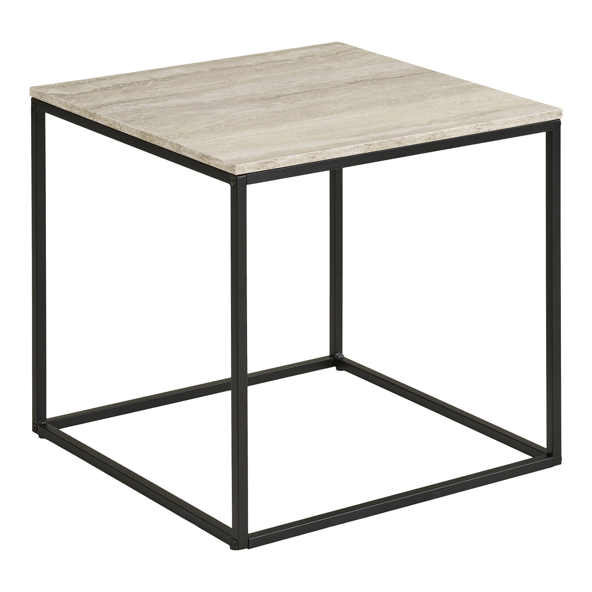 Sami Beistelltisch – Travertinoptik Beige, Gestell Schwarz, 45 × 45 × 45 cm von Luiva Living