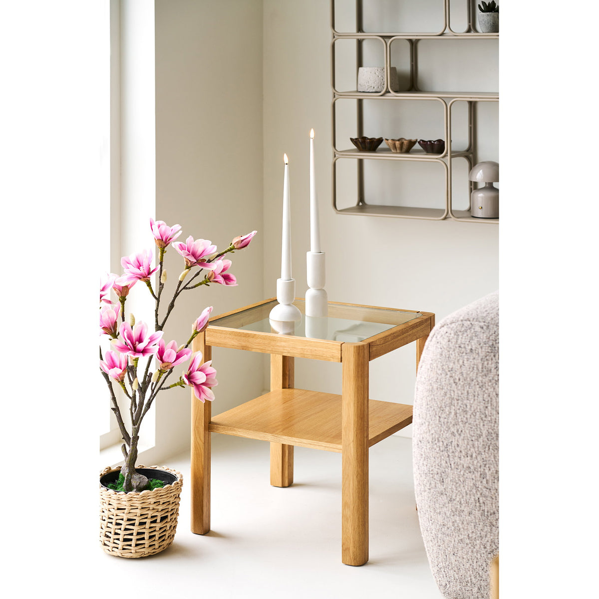 Rocco Beistelltisch – Eiche/Sicherheitsglas Natur, 40 × 40 × 45 cm – Ansicht 4