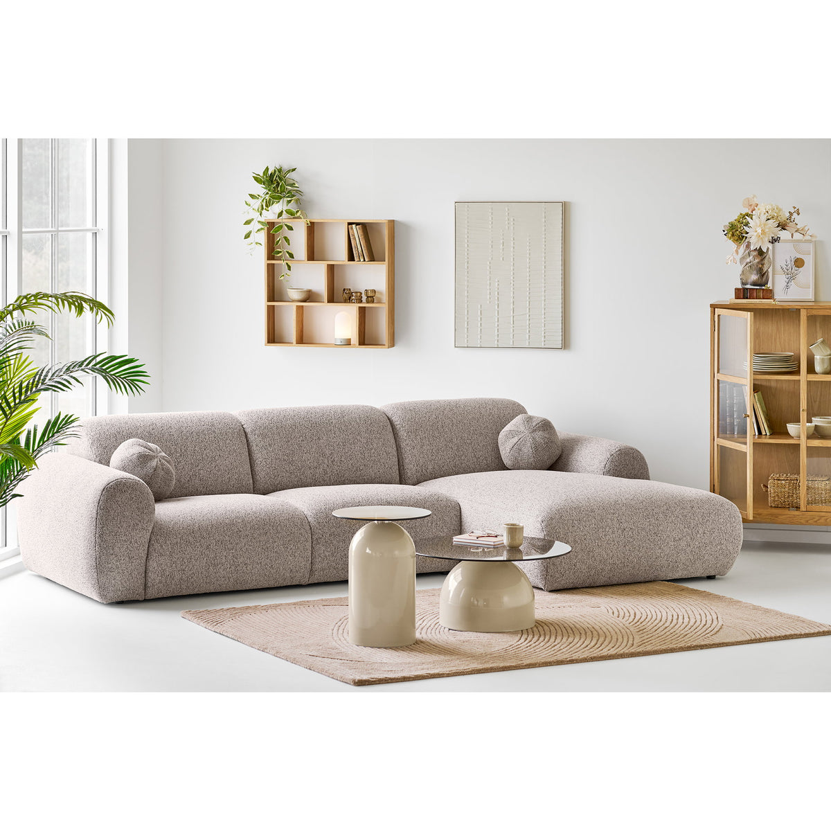 Elodie Beistelltisch rund – Sicherheitsglas/Metall Grau/Beige, ø 40 × 52 cm – Ansicht 5