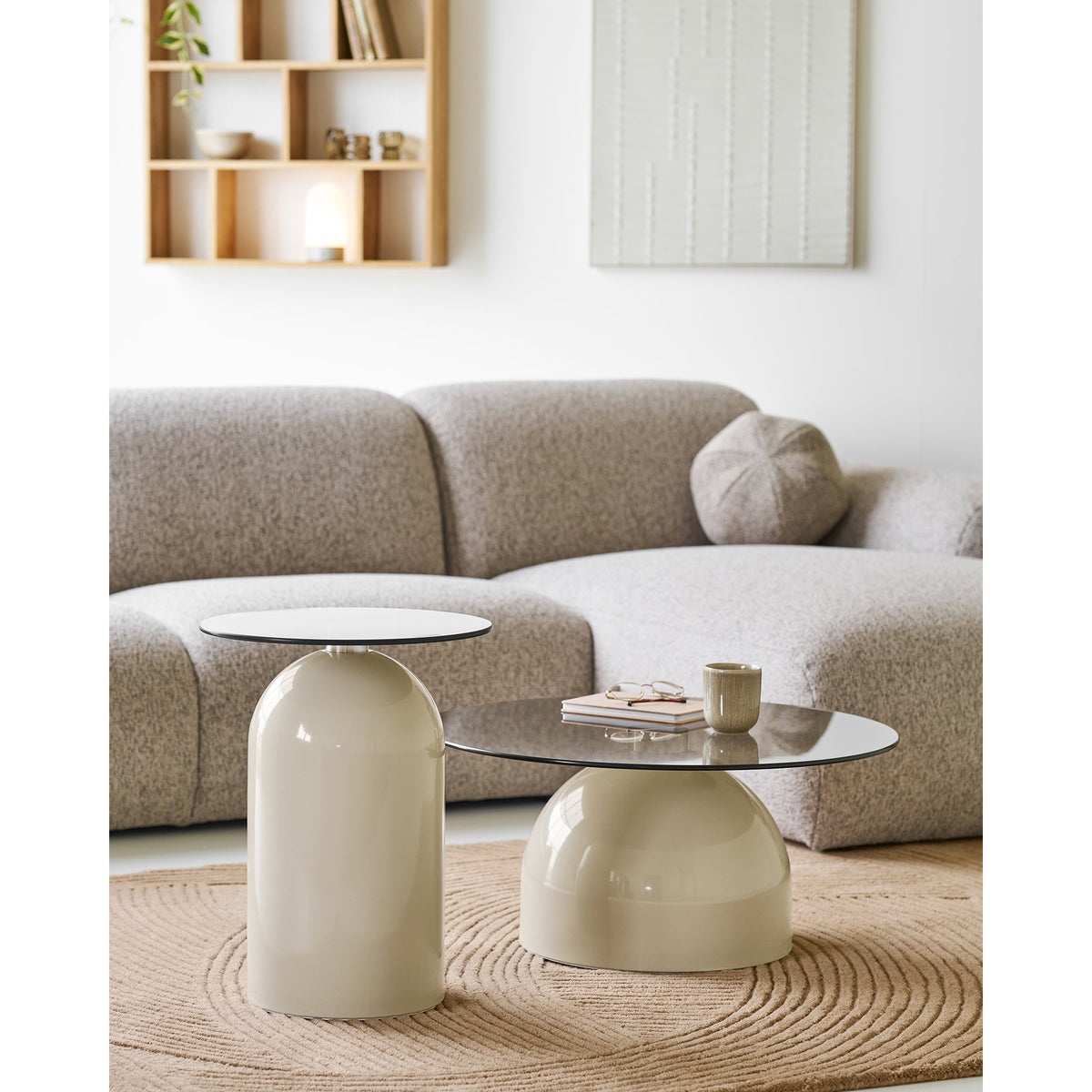 Elodie Beistelltisch rund – Sicherheitsglas/Metall Grau/Beige, ø 40 × 52 cm – Ansicht 6