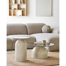 Elodie Beistelltisch rund – Sicherheitsglas/Metall Grau/Beige, ø 40 × 52 cm – Ansicht 6