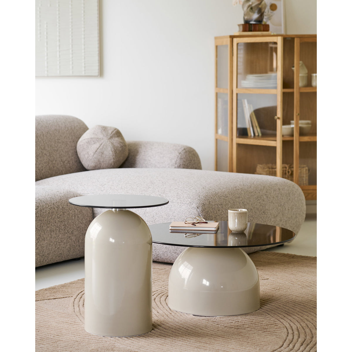 Elodie Beistelltisch rund – Sicherheitsglas/Metall Grau/Beige, ø 40 × 52 cm – Ansicht 7