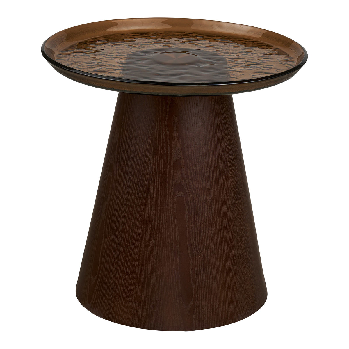 Jesper Beistelltisch rund – Eschenfurnier/Glas Braun, ø 50 × 48 cm von Luiva Living