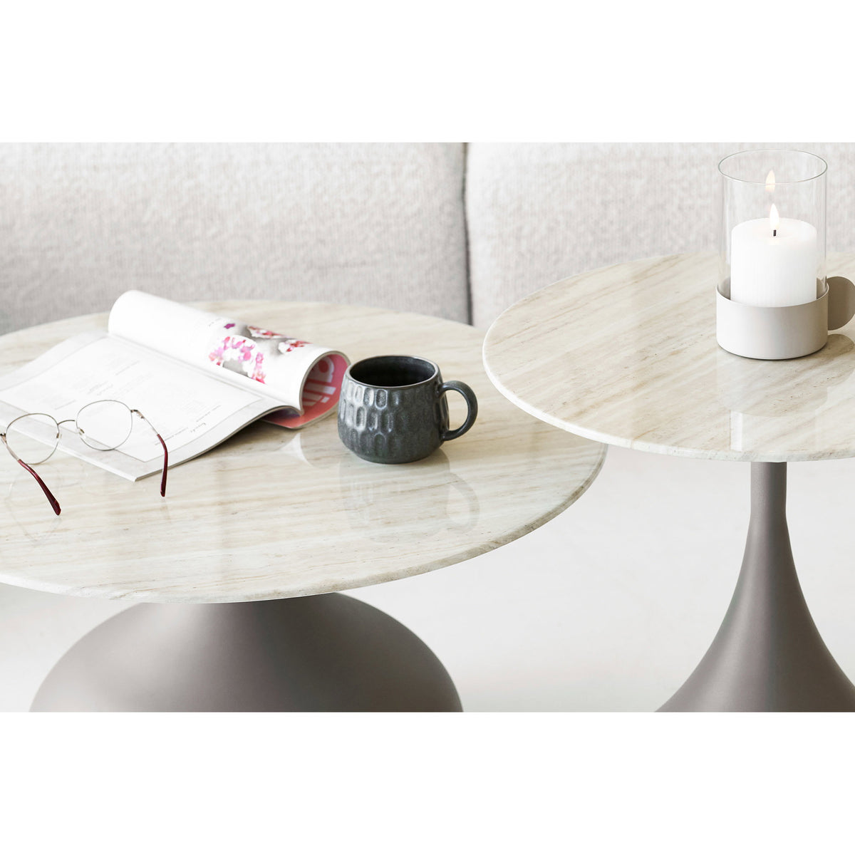 Alice Beistelltisch rund – Metall/Sicherheitsglas Khaki, ø 50 × 54 cm – Ansicht 6