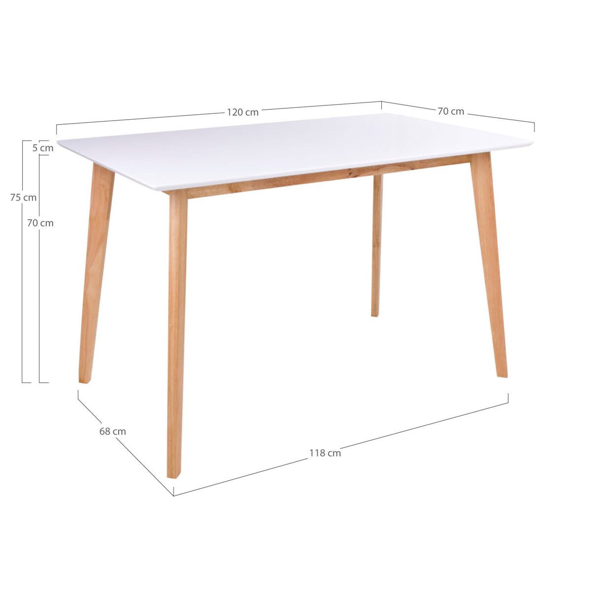 Frida Esstisch – Weiß/Natur, 120 × 70 cm – Ansicht 4