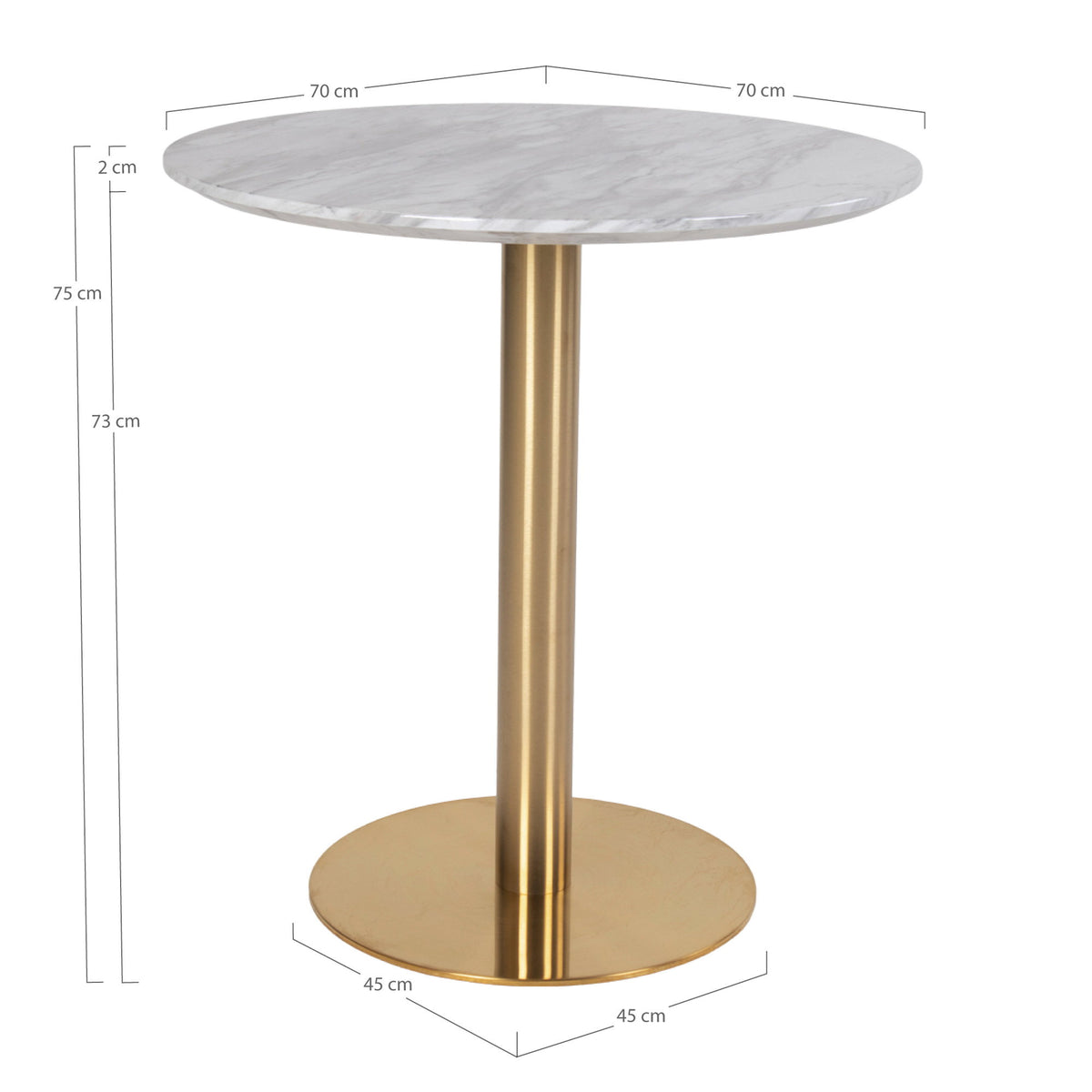 Sina Esstisch rund – Marmoroptik Weiß, Gestell Messingoptik, ø 70 cm – Ansicht 6