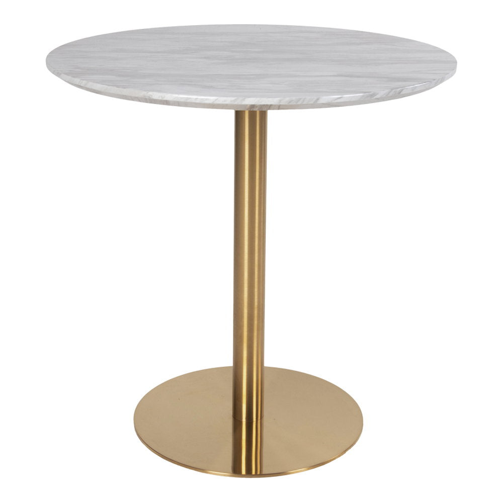 Sina Esstisch rund – Marmoroptik Weiß, Gestell Messingoptik, ø 90 cm von Luiva Living