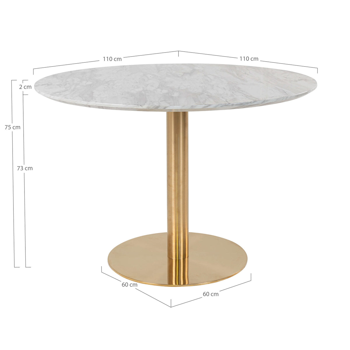Sina Esstisch rund – Marmoroptik Weiß, Gestell Messing, ø 110 cm – Ansicht 6