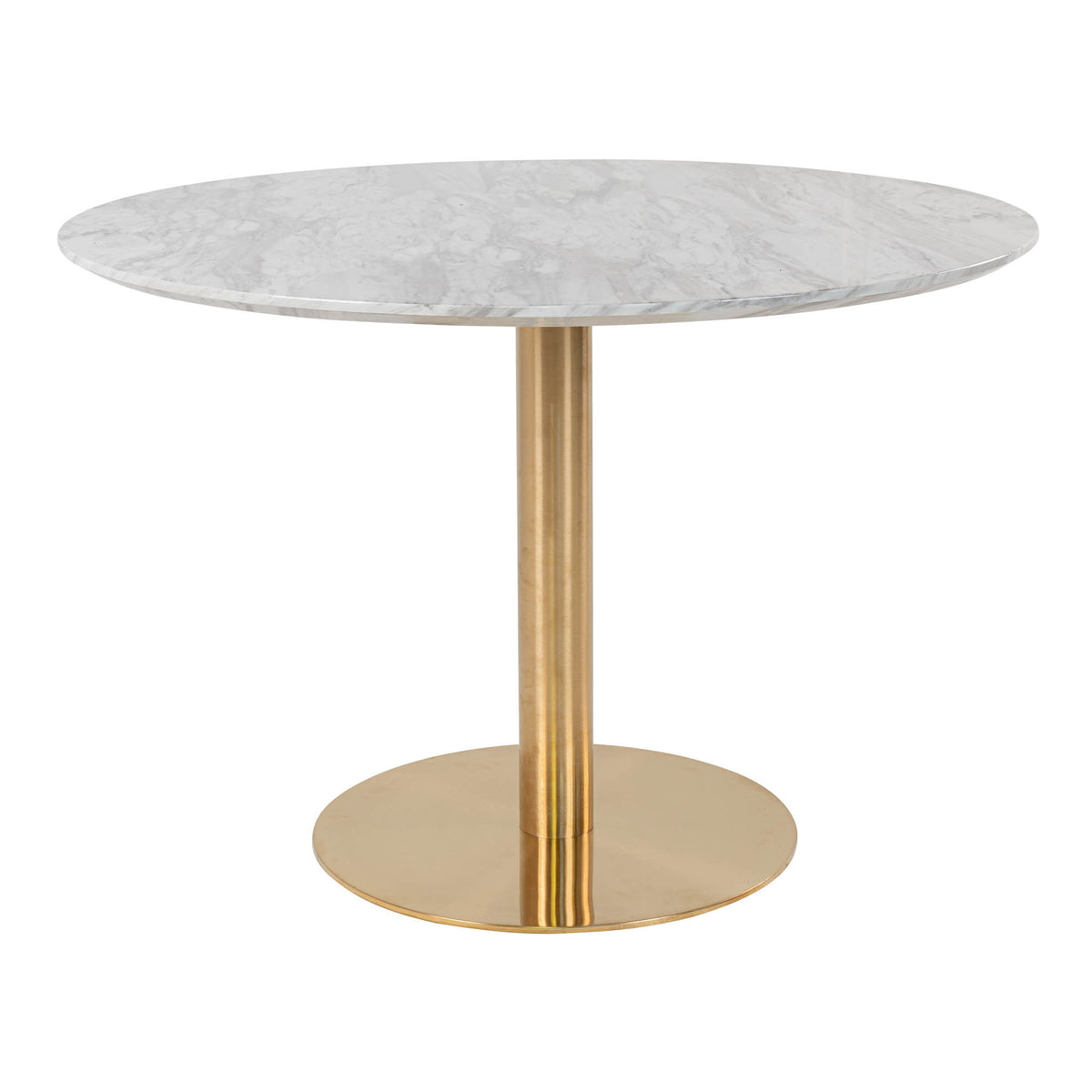 Sina Esstisch rund – Marmoroptik Weiß, Gestell Messing, ø 110 cm von Luiva Living