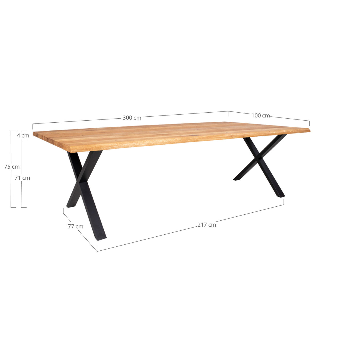 Tina Esstisch mit Wellenkante, erweiterbar – Eiche Natur, 300 × 100 cm – Ansicht 8