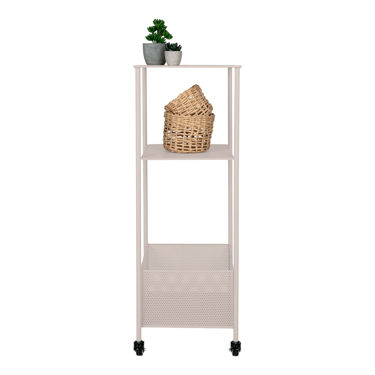 Fredrik Rollwagen mit 3 Ablagen – Stahl Sand, 35 × 35 × 100 cm – Ansicht 3