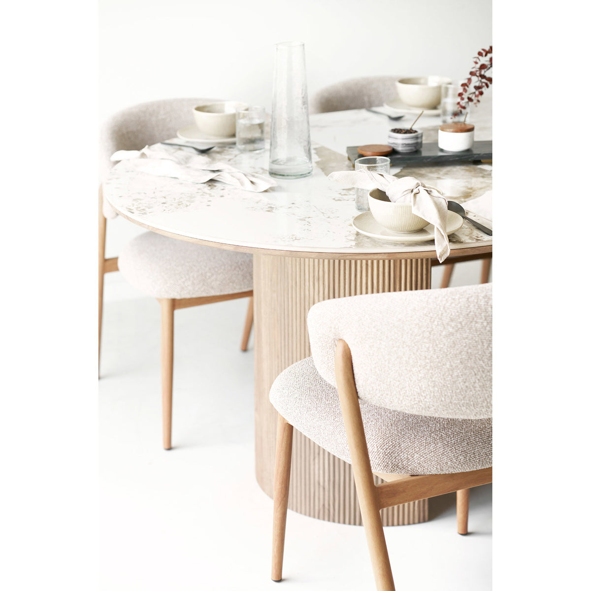Eila Esstisch rund, ausziehbar – Keramik Weiß/Braun, ø 120 cm, bis 200 cm – Ansicht 9